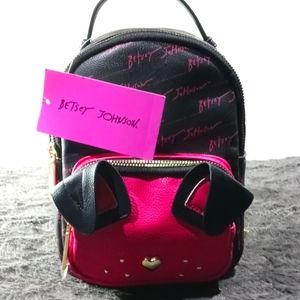 Betsey Johnson Pink & Black Kitsch Doggy Backpack